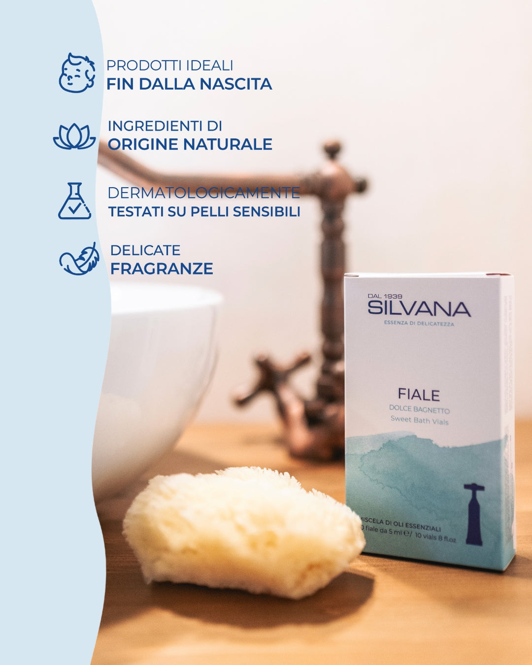Fiale Dolce Bagnetto Silvana, cosmetico naturale per bambini, ideale per pelli sensibili, Made in Italy.
