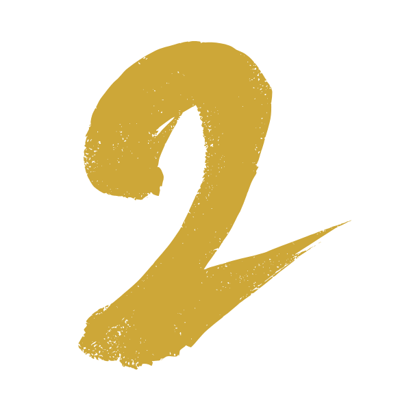 Numero 2 oro su fondo bianco, grafica stilizzata, elemento visivo per cosmetici naturali bambini.