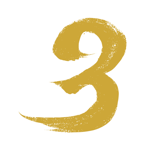 Numero 3 stilizzato dorato, rappresenta una selezione di cosmetici naturali bambini Made in Italy