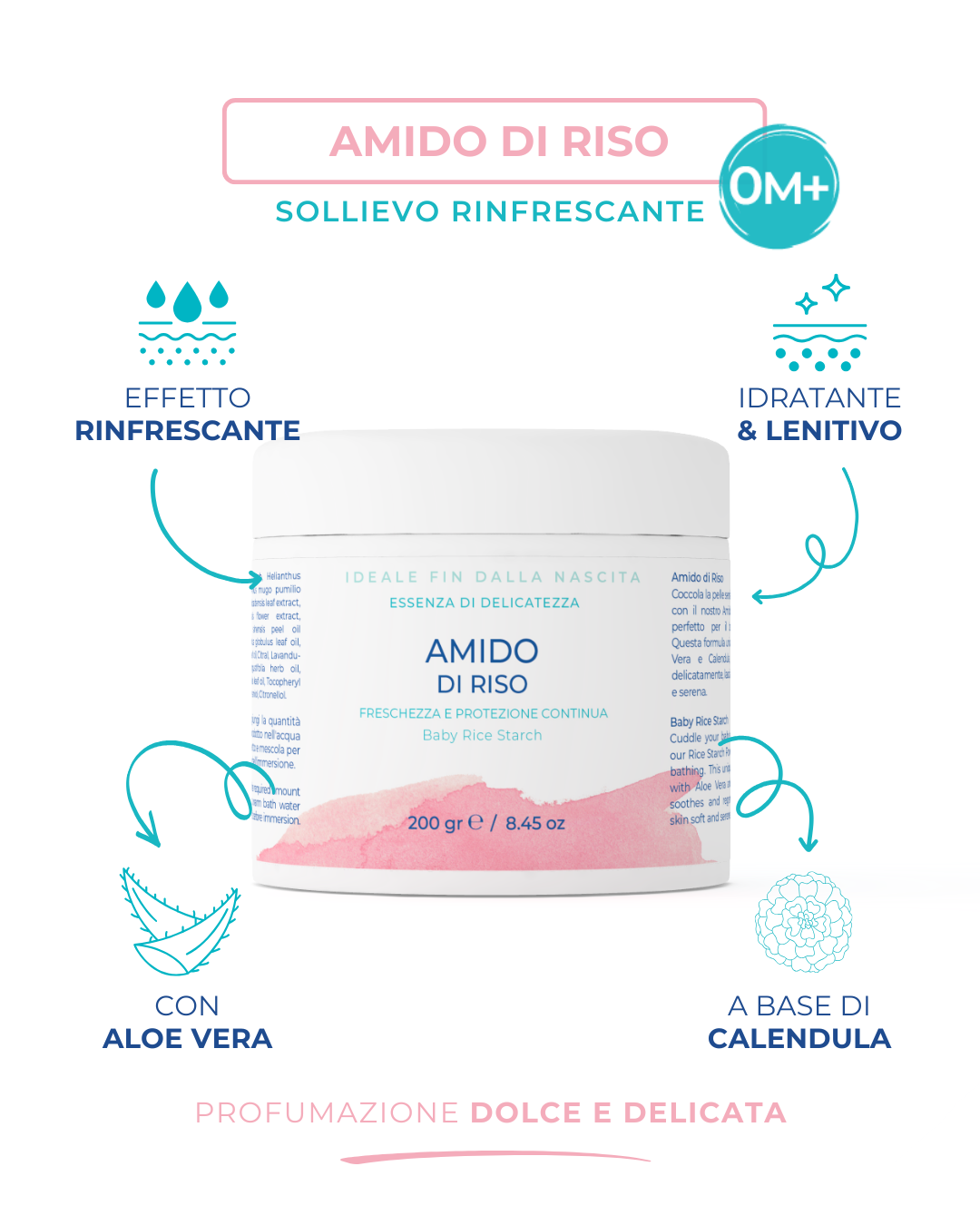 Amido di riso per bambini Silvana, cosmetico naturale idratante, lenitivo, Made in Italy.