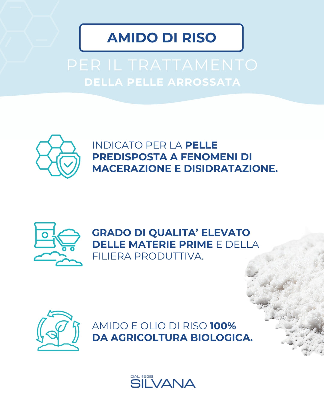 Amido di riso Silvana, cosmetico naturale bambini, lenisce pelli sensibili, crema neonato Made in Italy.