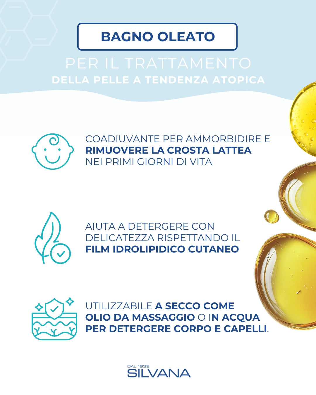 Bagno oleato Silvana, cosmetico naturale Made in Italy per neonato, deterge e protegge pelli sensibili.