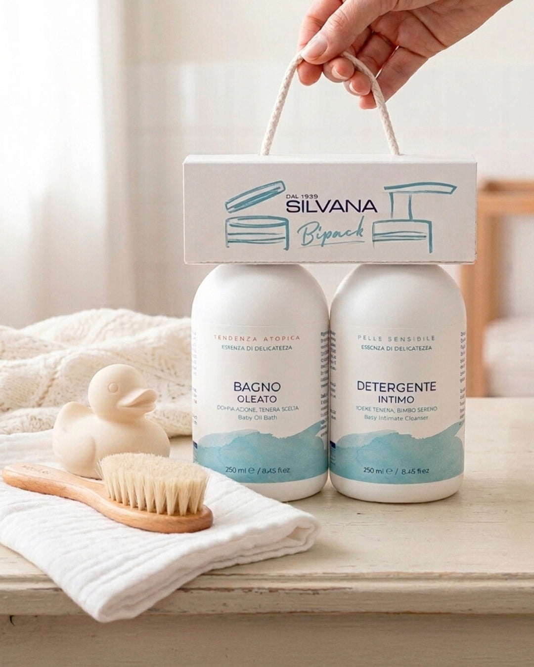 Bagno oleato e detergente intimo Silvana, cosmetici naturali bambini per pelli sensibili, Made in Italy