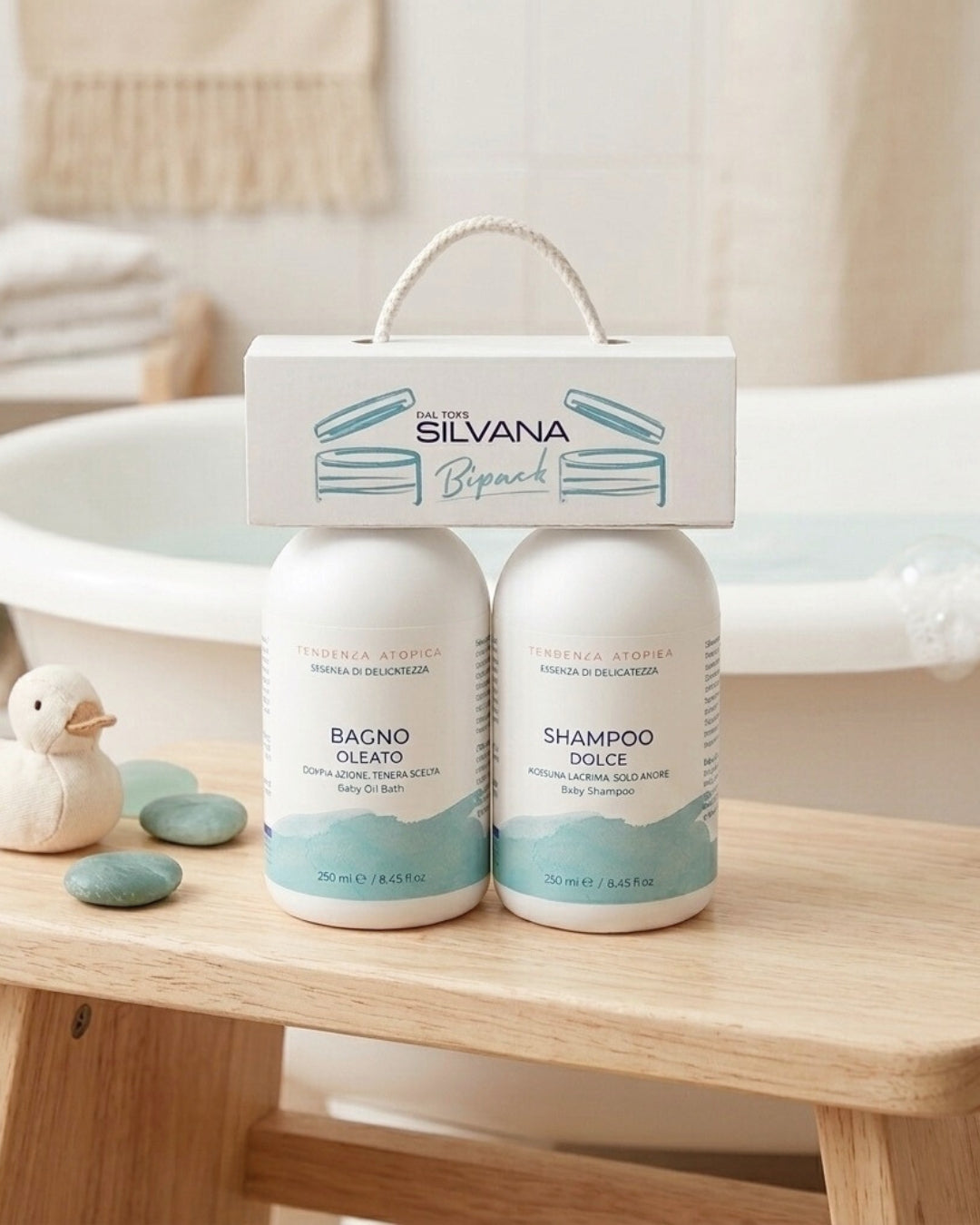 Set Silvana bagno oleato e shampoo dolce, cosmetici naturali bambini per pelli sensibili, Made in Italy
