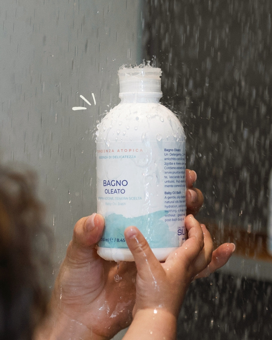 Bagno oleato per bambini Silvana, cosmetico naturale delicato, idrata pelli sensibili, Made in Italy