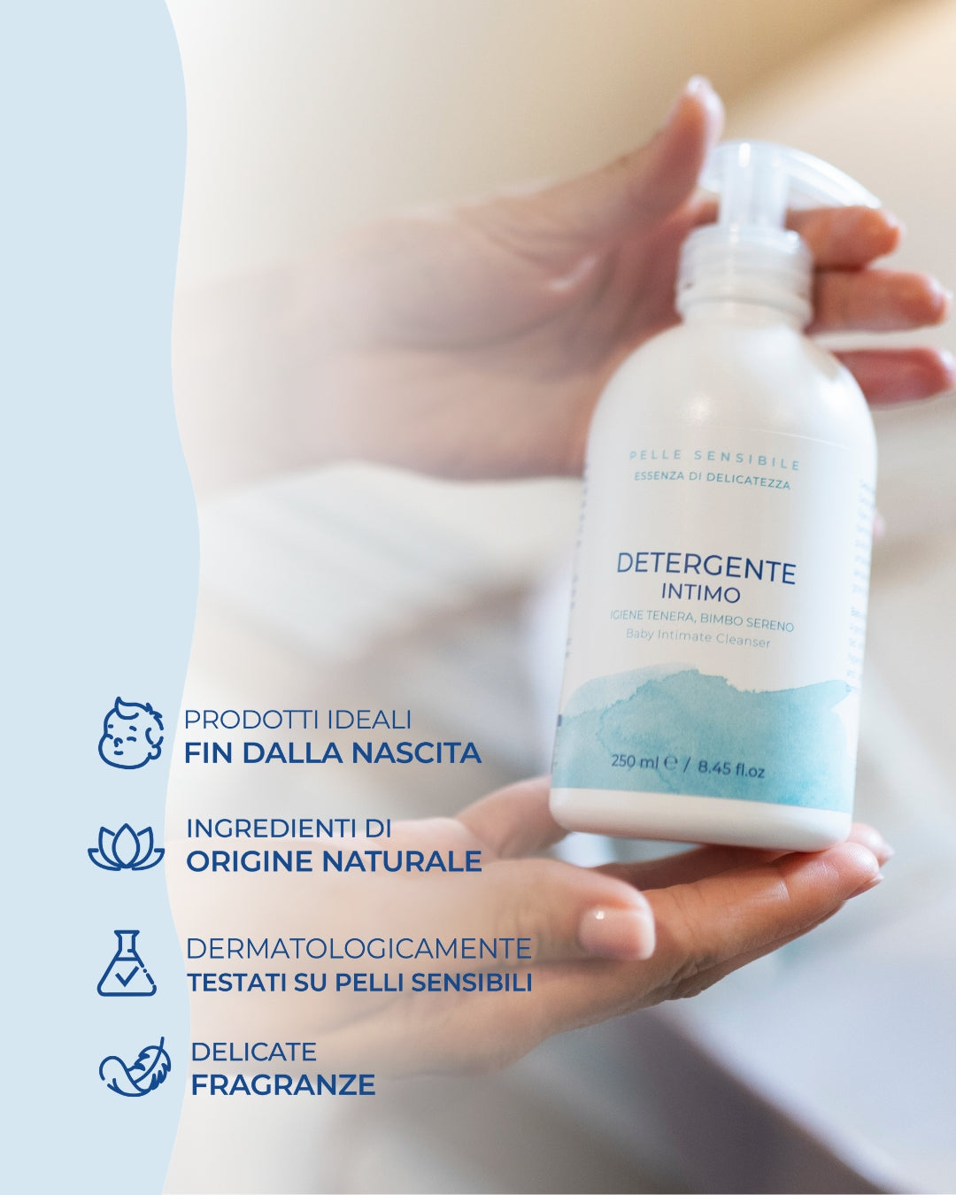 Detergente intimo naturale per bambini, delicato su pelli sensibili, crema neonato, Made in Italy