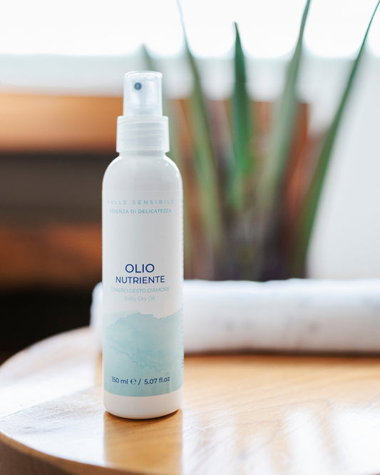 Olio nutriente per neonato Silvana, cosmetico naturale Made in Italy per pelli sensibili.
