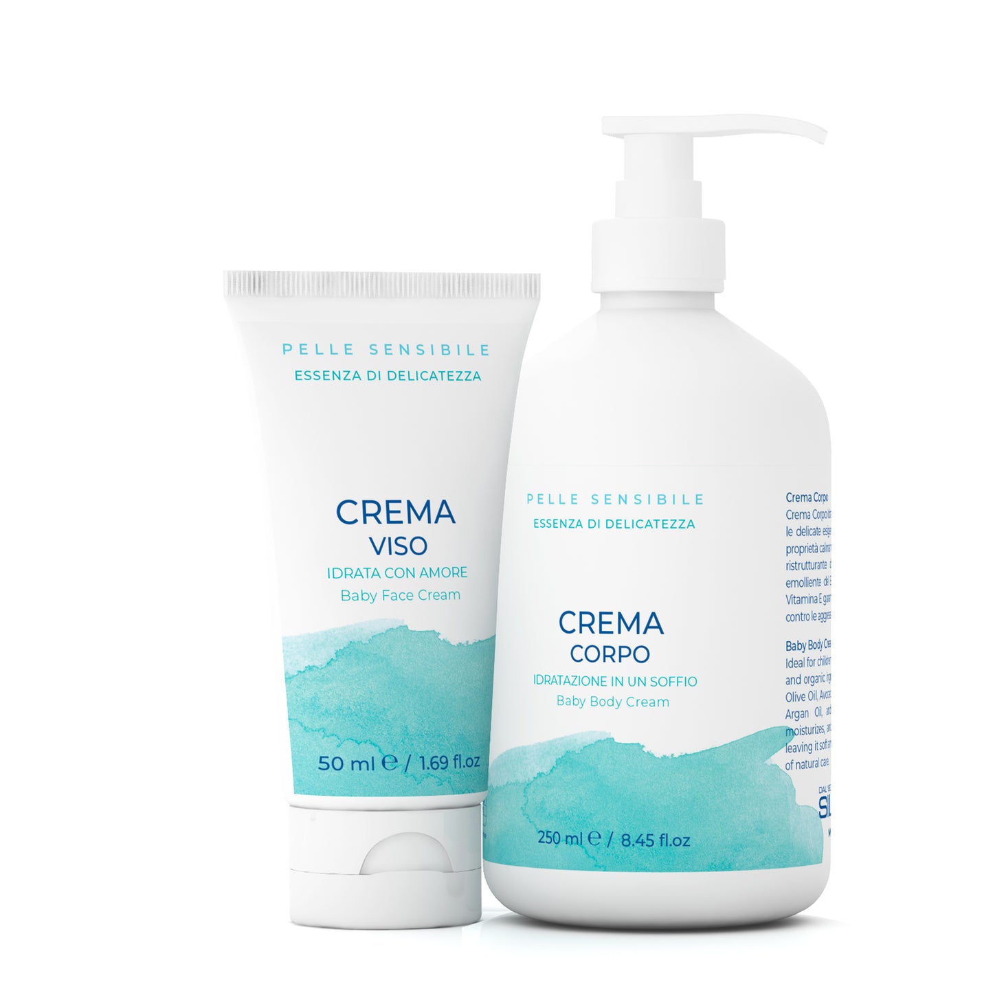 Crema viso e crema corpo Silvana per neonato, cosmetici naturali bambini, pelli sensibili, Made in Italy.