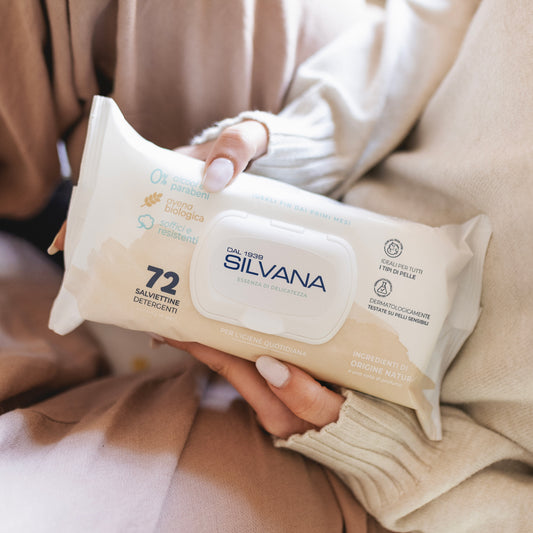 Salviettine detergenti Silvana, cosmetici naturali bambini, delicate per pelli sensibili, Made in Italy