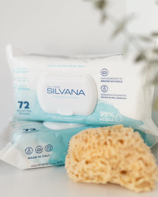 Salviettine umidificate Silvana, cosmetici naturali bambini, delicate per pelli sensibili, Made in Italy