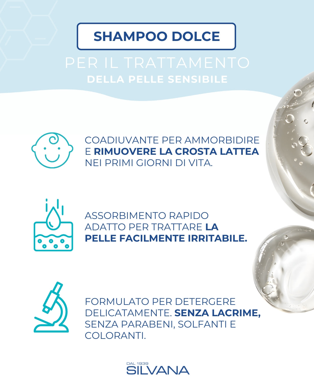 Shampoo dolce Silvana per crosta lattea, cosmetici naturali bambini, trattamento pelle sensibile.