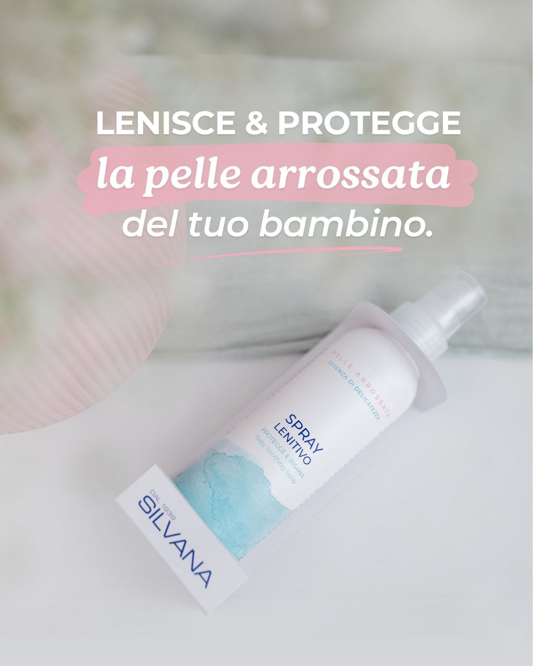 Spray lenitivo Silvana per bambini, cosmetico naturale che protegge e lenisce la pelle sensibile, Made in Italy.