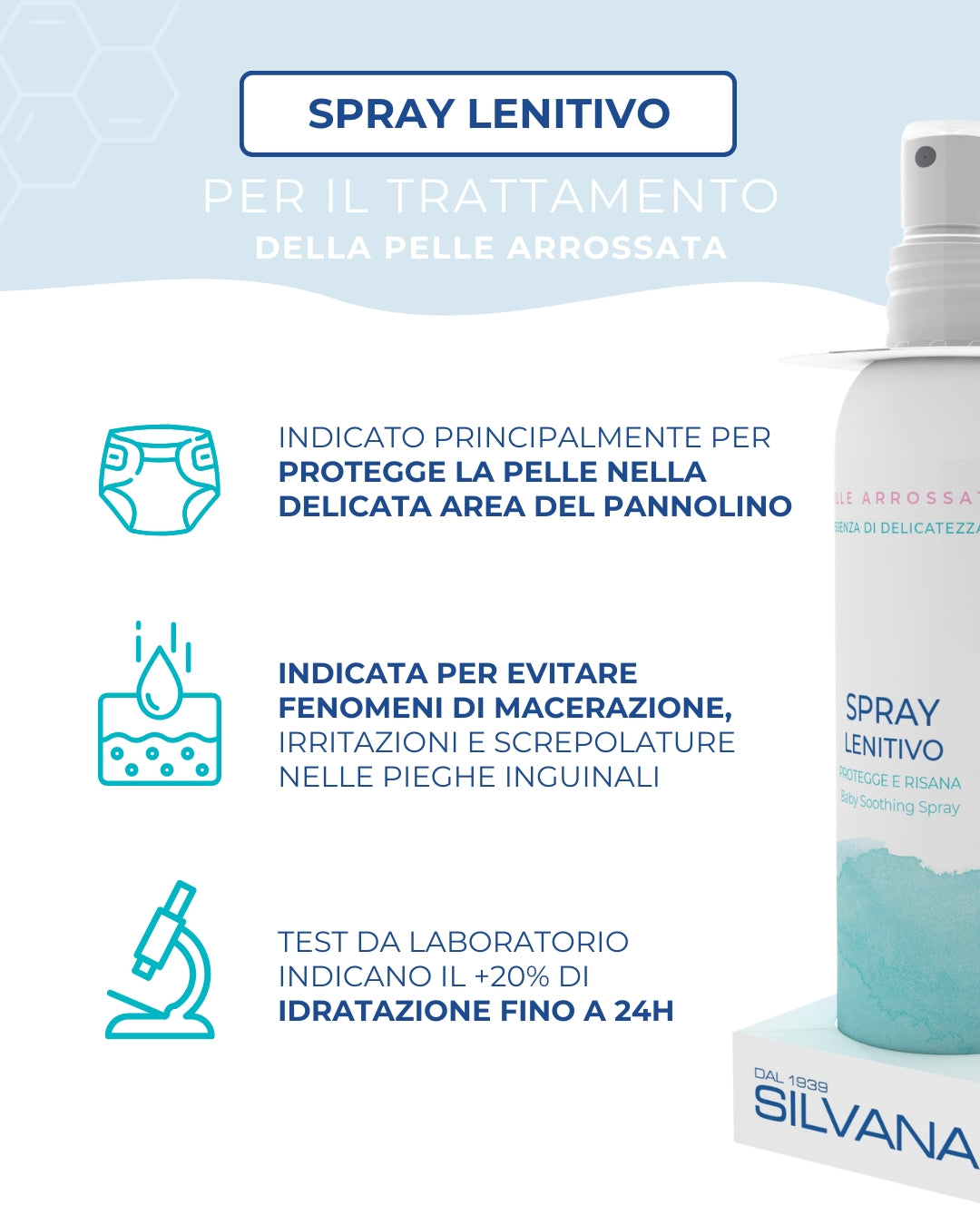 Spray lenitivo naturale per bambini Silvana, protegge la pelle arrossata e idrata fino a 24h, Made in Italy