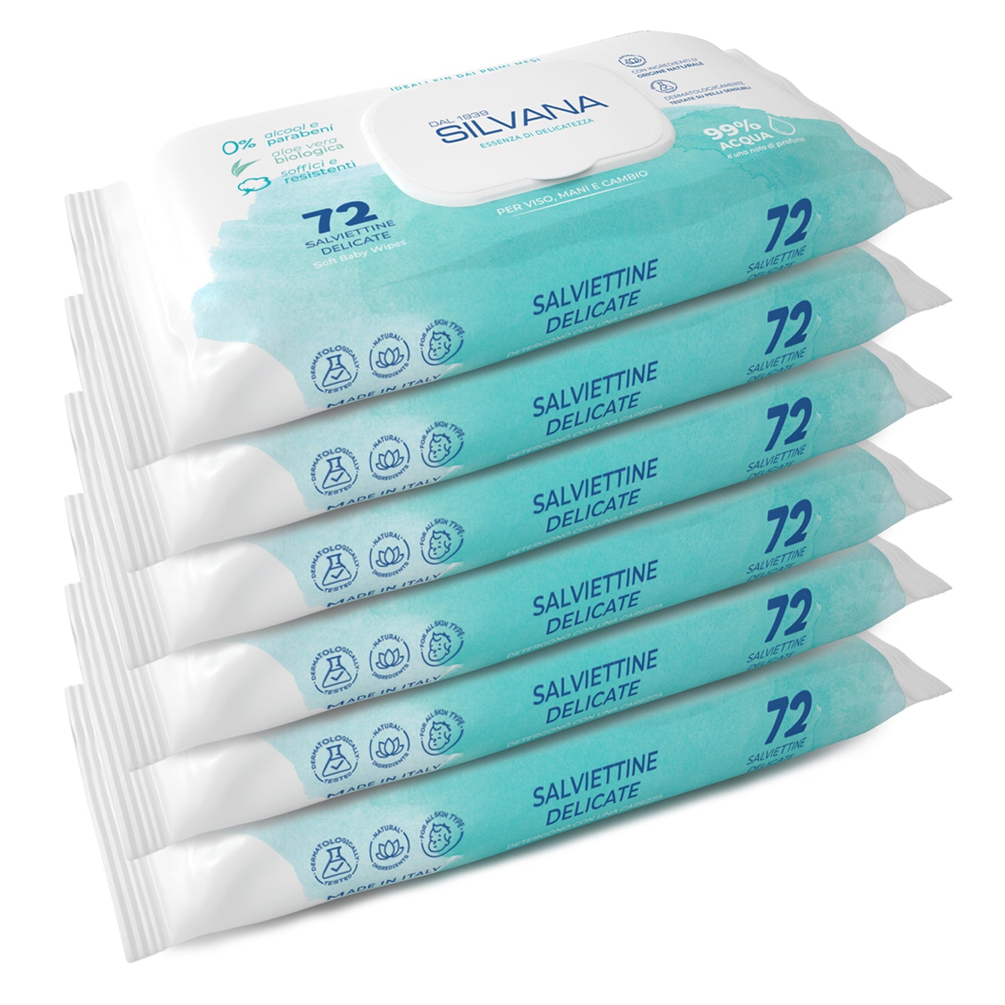 Salviettine delicate Silvana, cosmetici naturali bambini, ideali per pelli sensibili, Made in Italy.