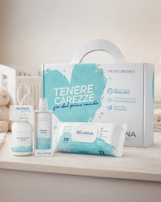 Kit Silvana cosmetici naturali per bambini: crema neonato e detergente, prodotti delicati pelli sensibili.